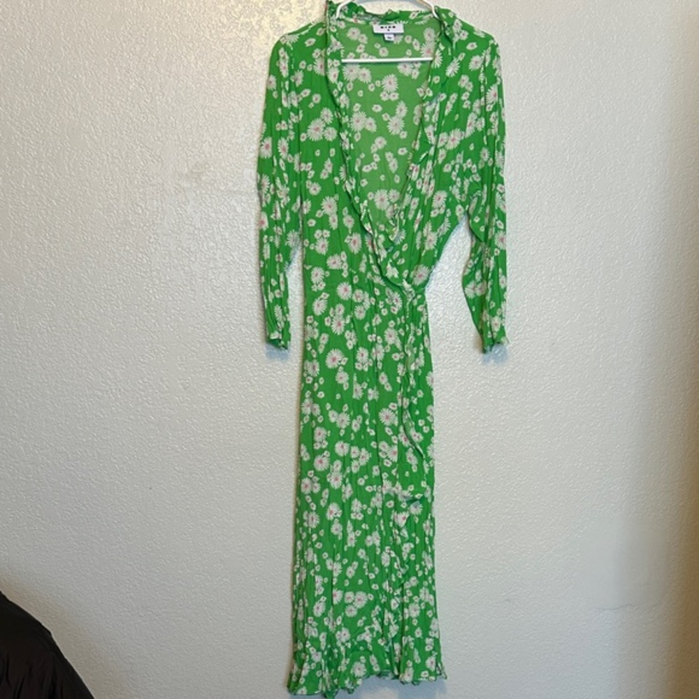 RIXO Green Daisy Wrap Maxi Dress L